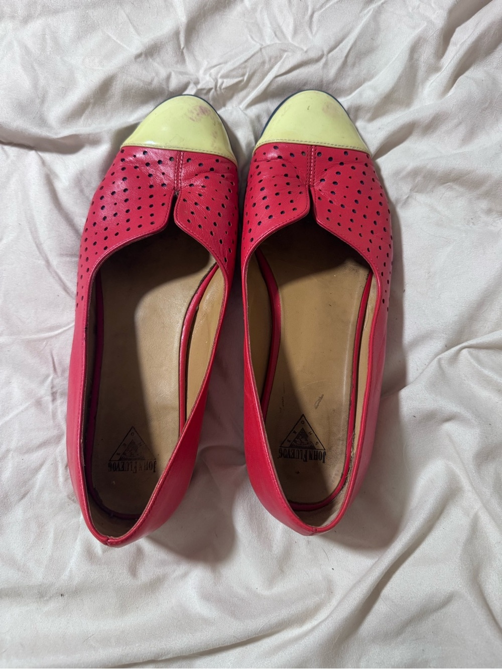 Fluevog Red and Cream Ballet Flats